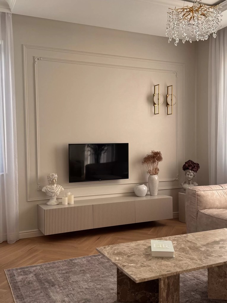 Szafka RTV wisząca Nicole 200 cm z szufladą - biały mat