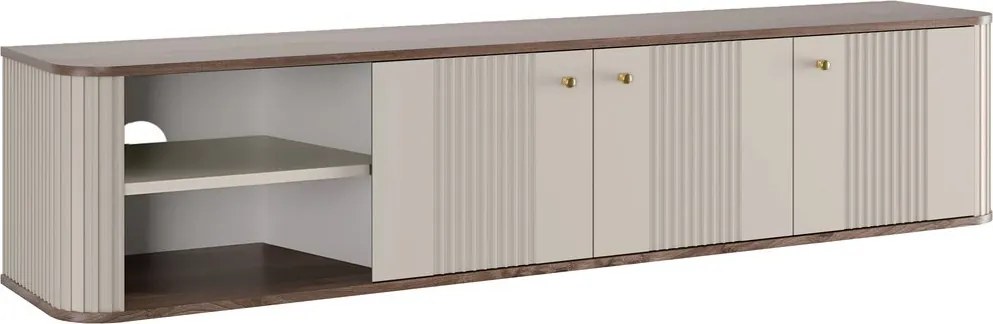 Szafka RTV wisząca Vesper 187 cm trzydrzwiowa - kaszmir / orzech / złote uchwyty