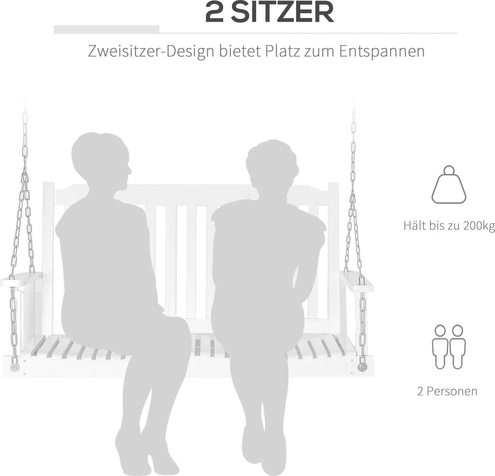 Elegancka Huśtawka Ogrodowa Outsunny Biała dla 2 Osób z Drewna Sosnowego z Metalowymi Łańcuchami 117 x 69 x 60 cm