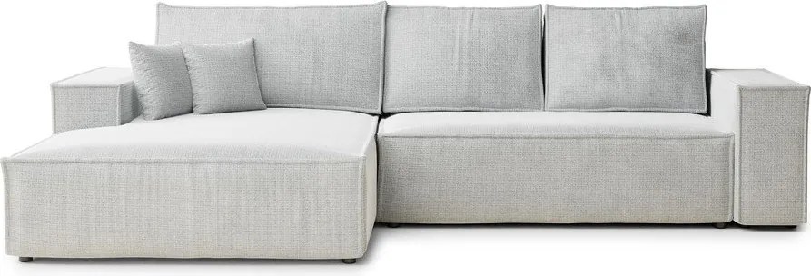 Jasnoszary rozkładany narożnik ze schowkiem z tkaniny szenilowej (lewostronny/z szezlongiem) Maze – Maison de Rêve