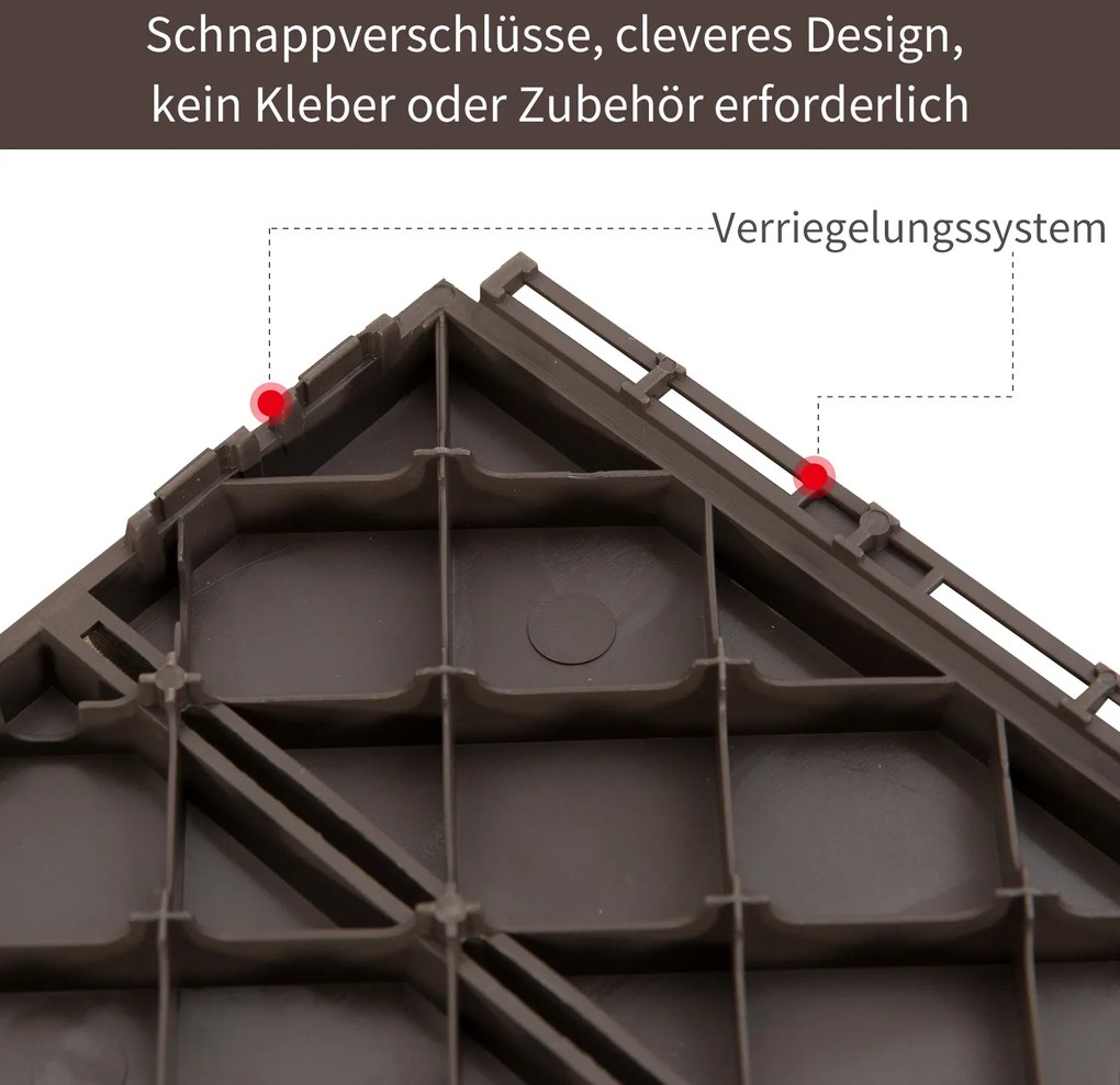 Zestaw 9 płytek podłogowych Outsunny, mechanizm zatrzaskowy, imitacja drewna, kolor brązowy, 30 x 30 x 2 cm (wymiary 1 płytki)