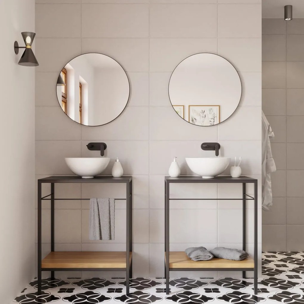 Umywalka ceramiczna nablatowa okrągła biała błyszcząca bez otworu na baterię 32 cm MALO z powłoką easy clean
