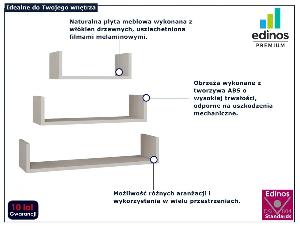 Zestaw 3 kaszmirowych półek ściennych  M1-R78