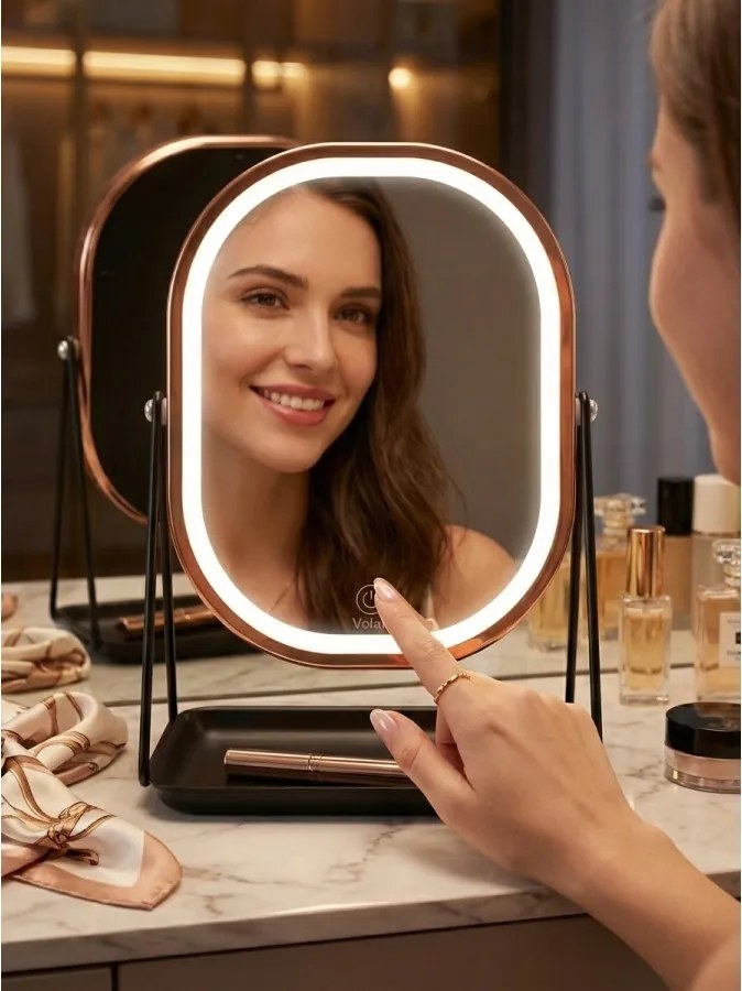Lusterko Do Makijażu PREMIUM METALOWE Kosmetyczne PODŚWIETLANE LED | VOLAN