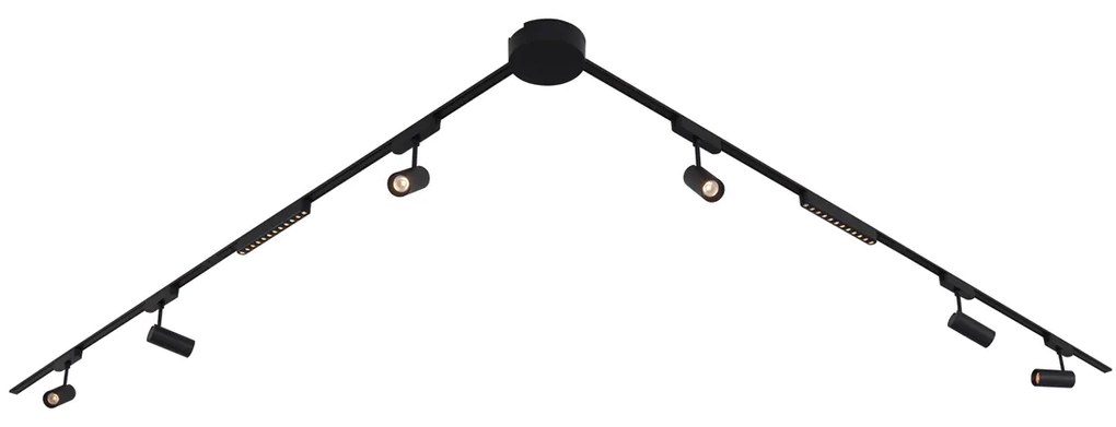 System oświetlenia szynowego z 6 reflektorami i 2 lampami sufitowymi, czarny, 1-fazowy - Magnetic Gert Puntua