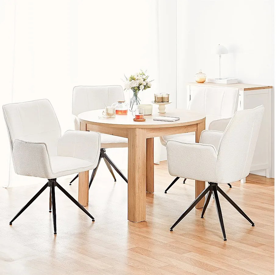 Stół jadalniany Ø 106 cm Naturalny Nowoczesny Stół Kuchenny Okrągły Drewniany Stół Dębowy dla 4 osób