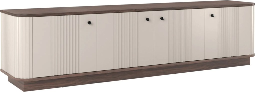 Szafka RTV Vesper 4D 187 cm na cokole - kaszmir / orzech / czarne uchwyty