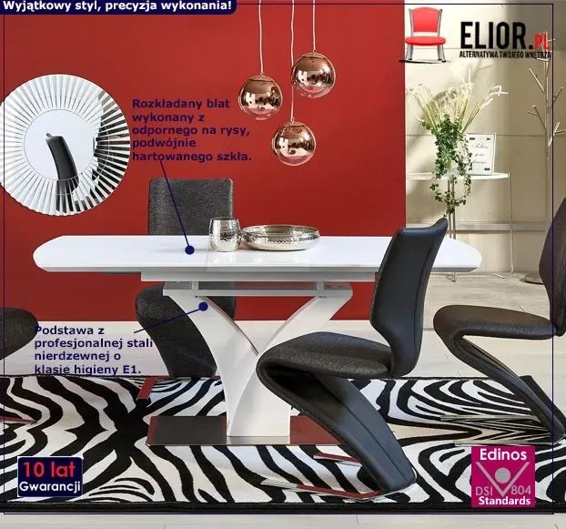 Biały rozkładany stół ze szklanym blatem P4-L14