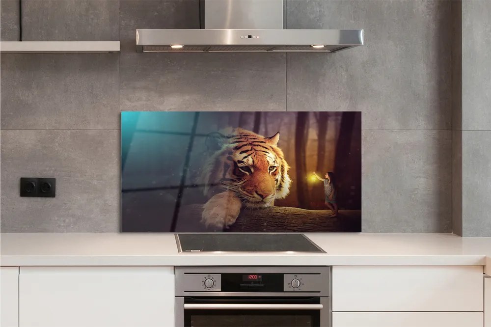 Panel szklany do Kuchni Spotkanie: Tygrys i Człowiek w Lesie