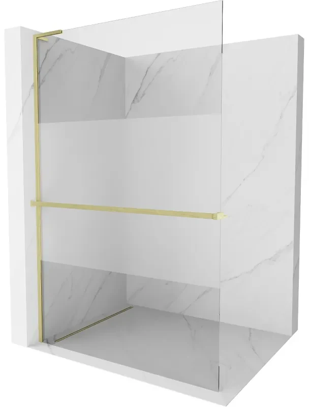 Mexen Kioto+ L ścianka prysznicowa z półką Walk-in 70 x 200 cm, transparent/szron, złota szczotkowana - 800-070-123-55-35