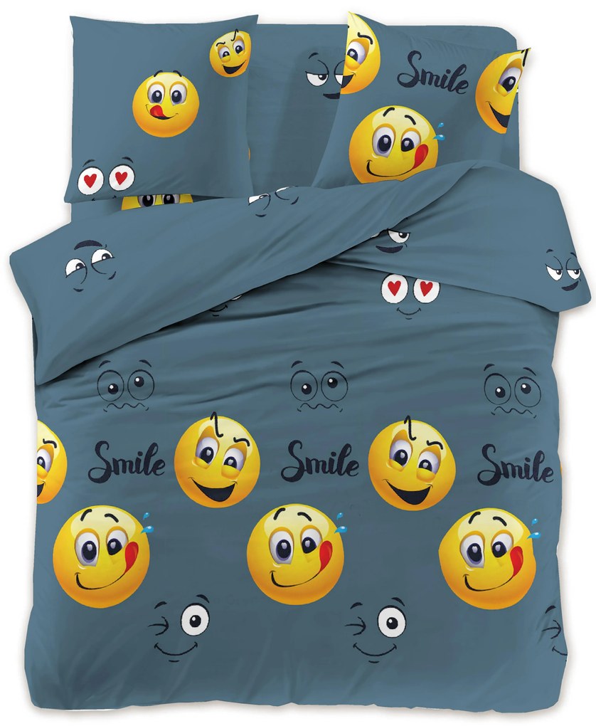PrzytulneMieszkanie.pl PrzytulneMieszkanie.pl PrzytulneMieszkanie.pl Komplet pościeli z mikrofibry GŁODNY EMOTIKON szary + prześcieradło Jersey 90x200cm