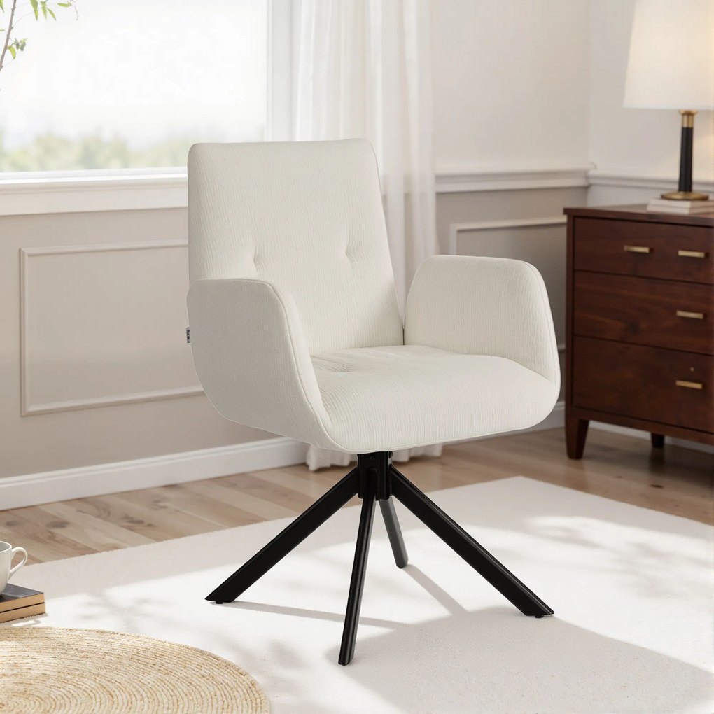 HOMCOM Fotel tapicerowany, fotel akcentowy, nowoczesny design, obrotowy, do 120 kg, kremowo-biały