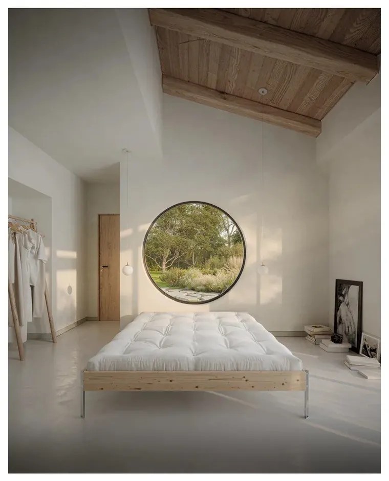 Łóżko dwuosobowe z litego drewna sosnowego bez zagłówka ze stelażem 180x200 cm w naturalnym kolorze Core – Karup Design