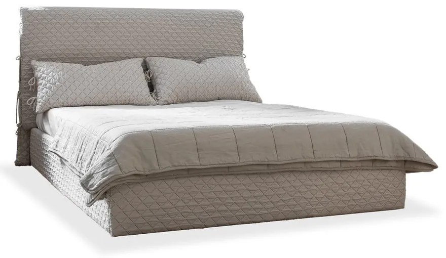 Beżowe tapicerowane łóżko dwuosobowe ze schowkiem i stelażem 140x200 cm Sleepy Luna – Miuform
