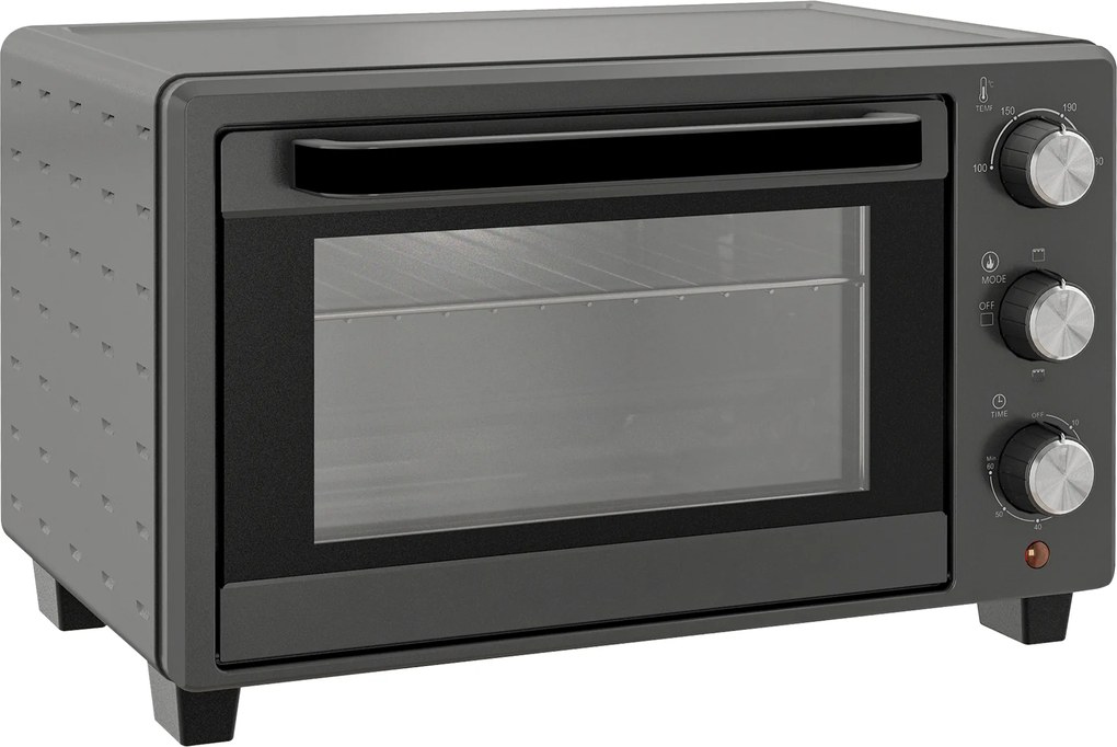 HOMCOM Minipiekarnik, 21 L Piekarnik tosterowy z 1 rusztem i 1 blachą, 3 tryby gotowania, 100 °C-230 °C, Stal nierdzewna, Szkło, Szary