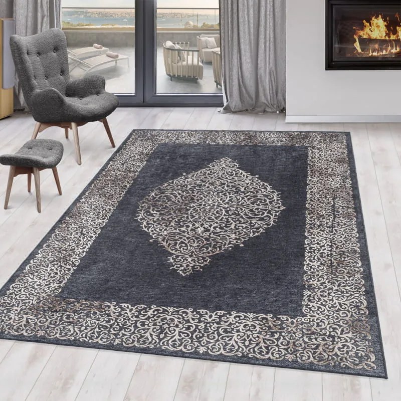 Dywan drukowany antypoślizgowy Fiesta Vintage klasyczny antracytowo-beżowy 160 cm x 230 cm