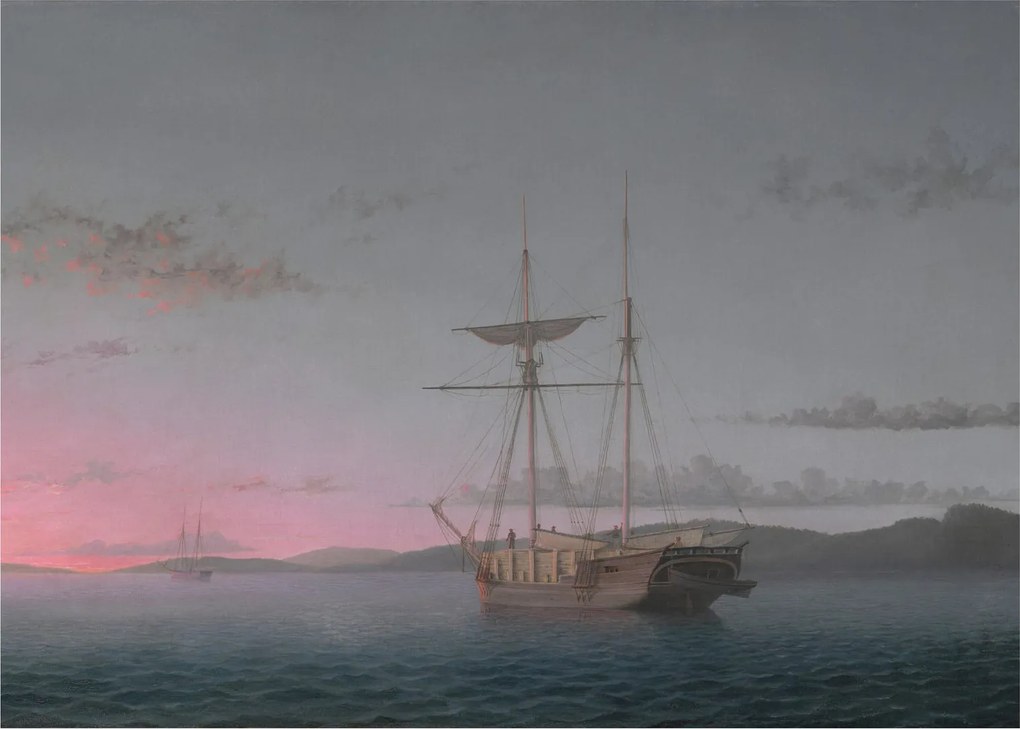 Obraz na szkle - Fitz Henry Lane, Lumber Schooners at Evening on Penobscot Bay, reprodukcje (70x50 cm)