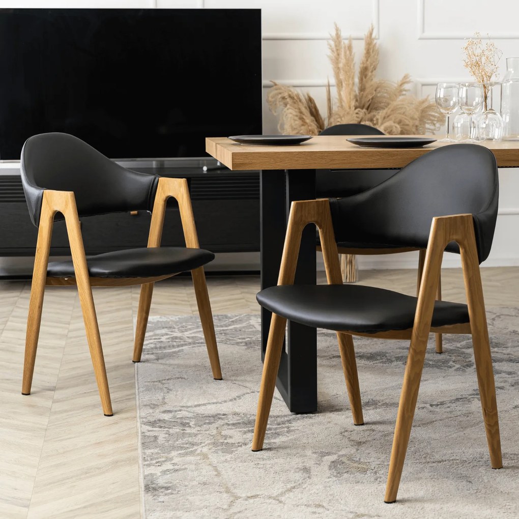 Krzesło Tapicerowane do Salonu WILLY Czarne Ekoskóra Nowoczesne Loft