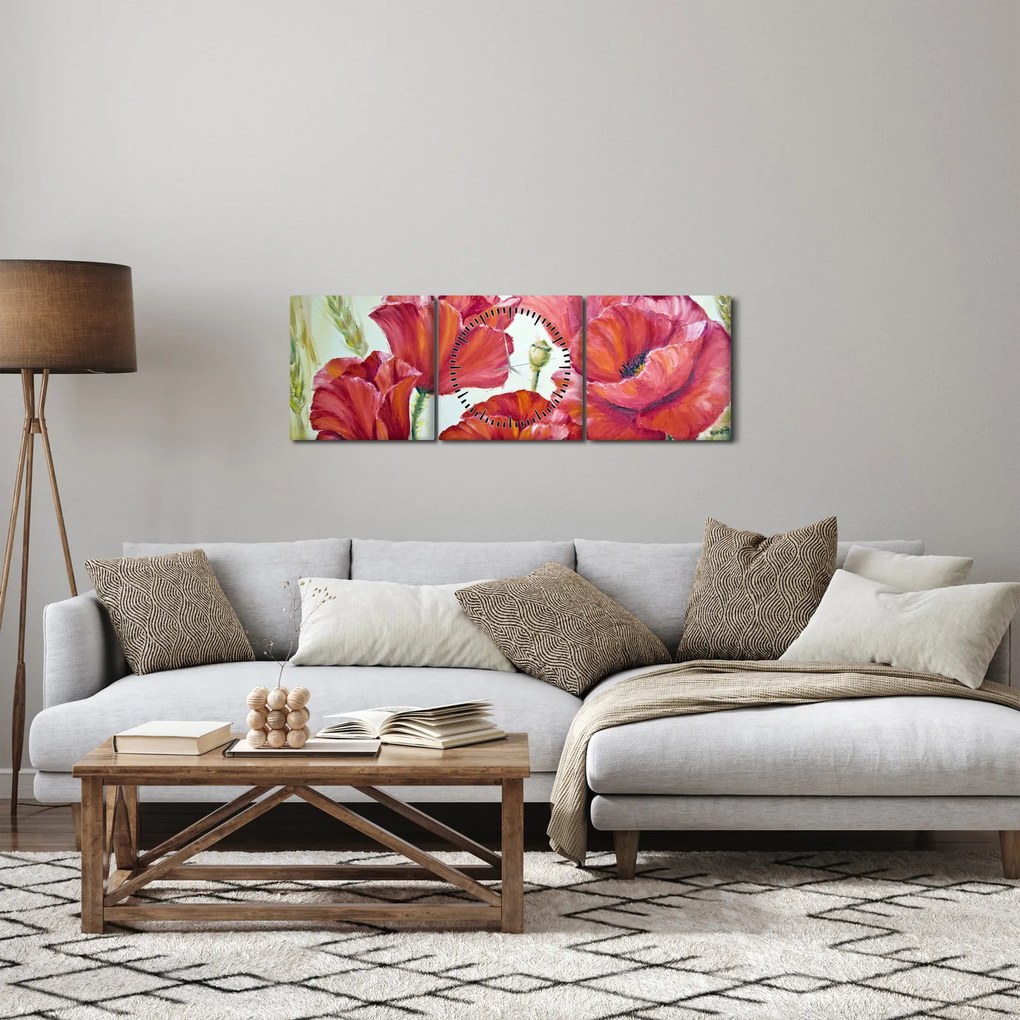 Obraz - Kwiaty maku (z zegarem) (90x30 cm)