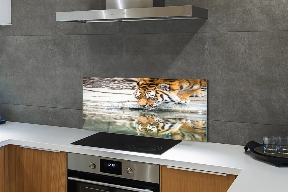 Szklany Panel Tygrys Pijący ze Strumienia