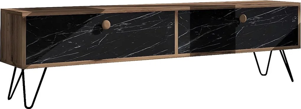 Stojak pod telewizor – 160 cm – sosna atlantycka i czerń – płyta wiórowa pokryta melaminą i metalowa rama