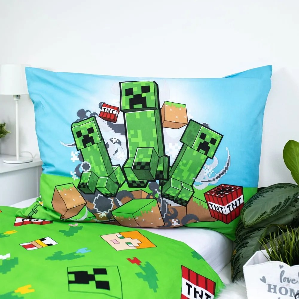 Zielono-niebieska bawełniana pościel dziecięca jednoosobowa 140x200 cm Minecraft "Outdoor Mobs" – Jerry Fabrics