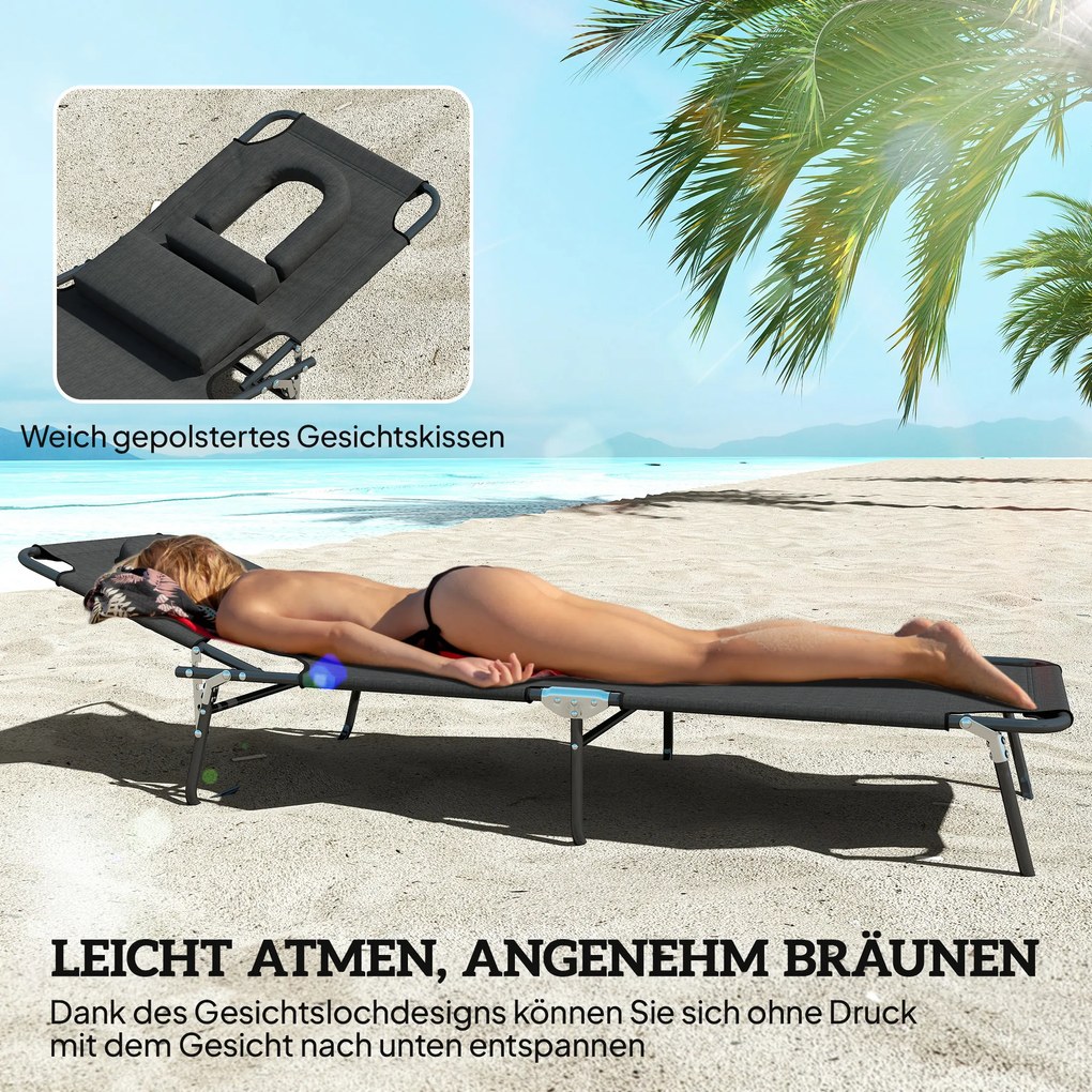 Outsunny Leżak z otworem na twarz i poduszką, składany, wodoodporny pokrowiec, metalowa rama, czarny | Aosom PL