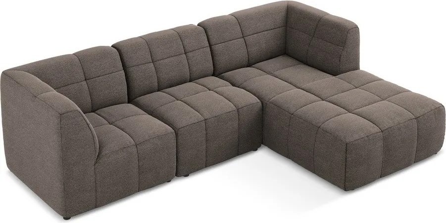 Brązowy narożnik z materiału bouclé (prawostronny/z szezlongiem) Aloha – Makamii