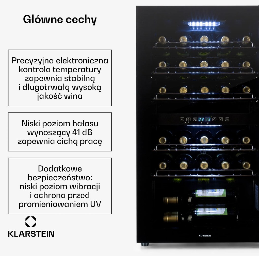 Klarstein Shiraz 48cm 29 Butelek Winiarka Dwustrefowa Czarny