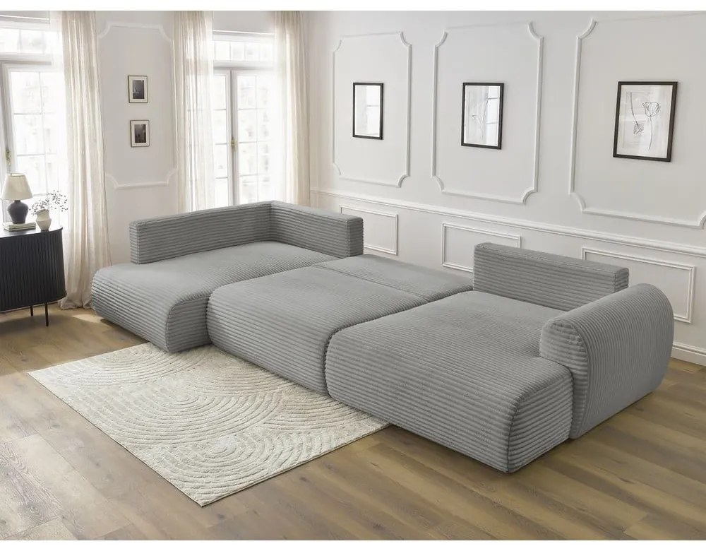 Ciemnoszary sztruksowy rozkładany/ze schowkiem narożnik (lewostronny/w kształcie litery U) Lucien – Bobochic Paris