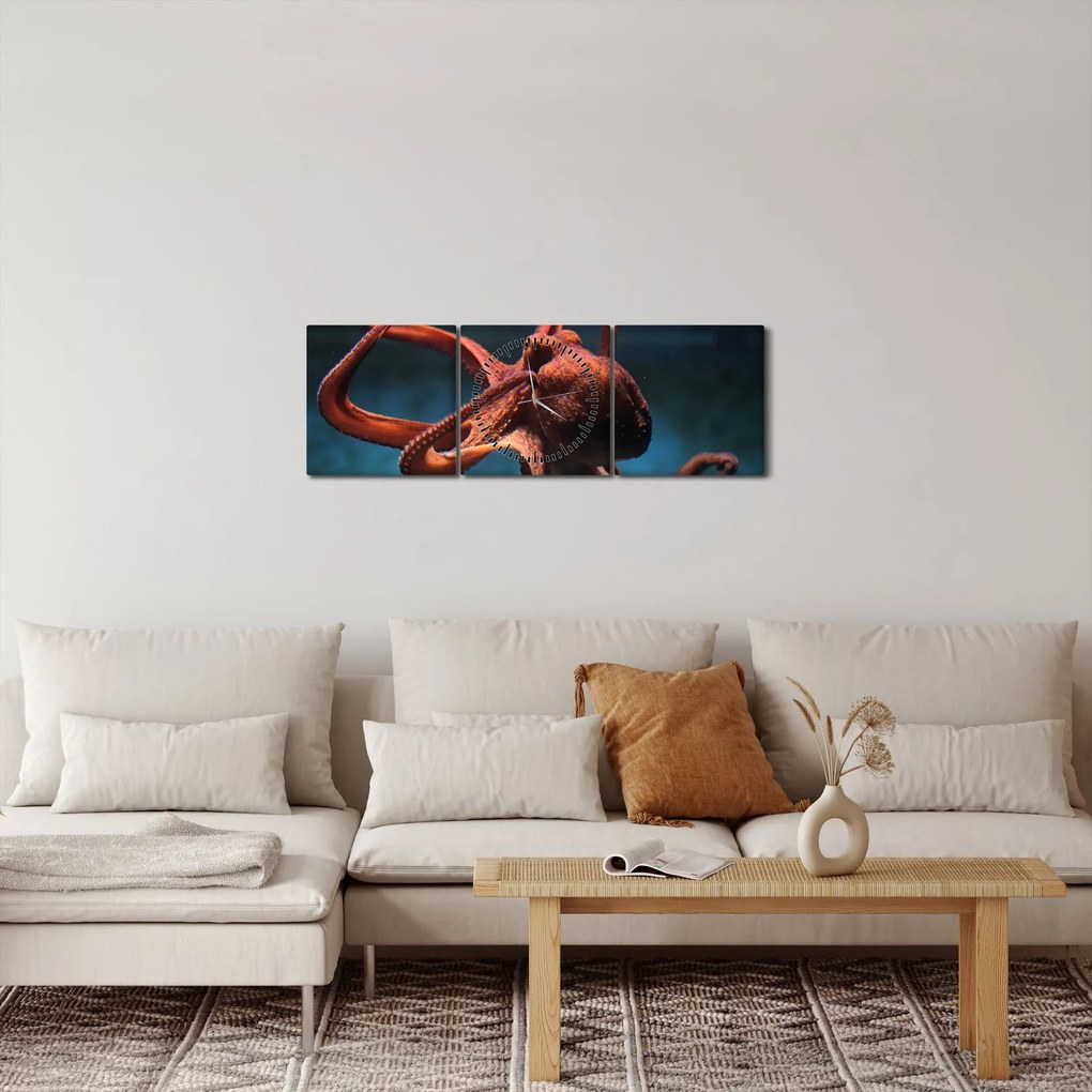 Obraz - Ośmiornica (z zegarem) (90x30 cm)