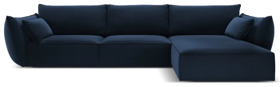 Ciemnoniebieski aksamitny narożnik (prawostronny/z szezlongiem) Vanda – Mazzini Sofas