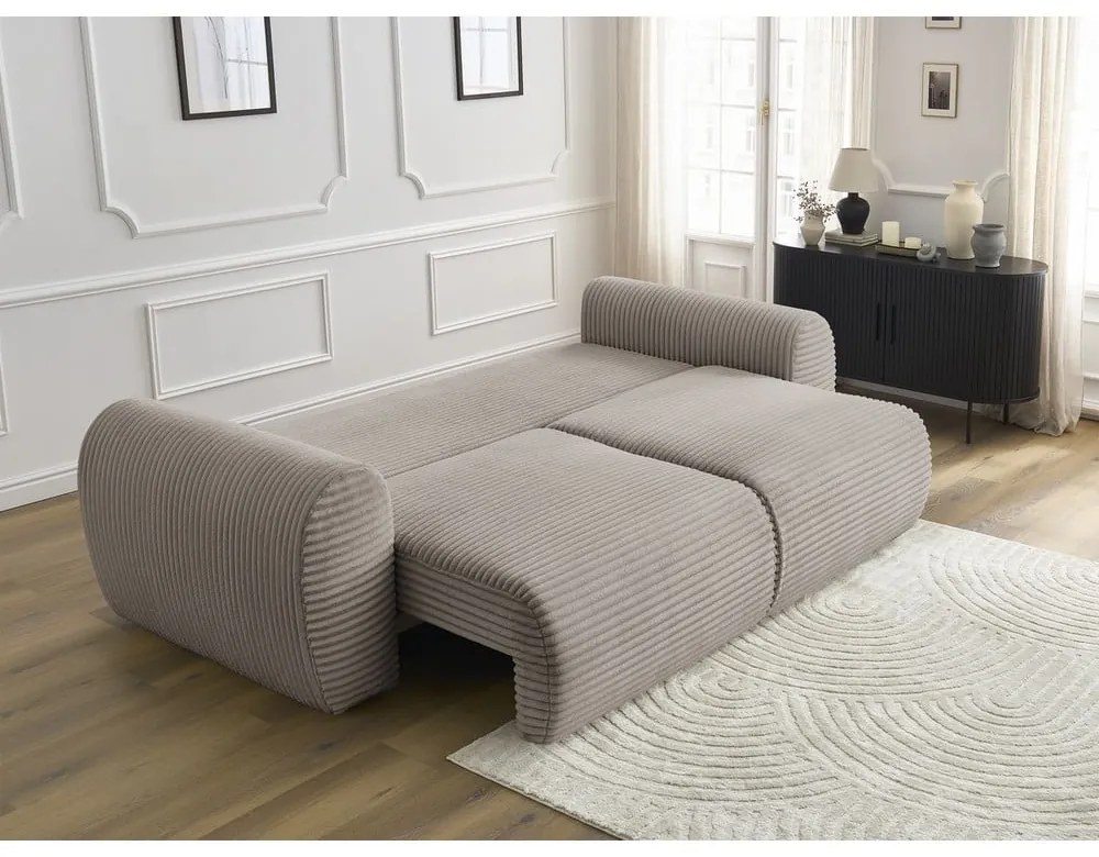Jasnoszarobeżowa sztruksowa rozkładana sofa 257 cm Lucien – Bobochic Paris