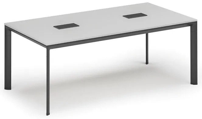 Stół konferencyjny PRIMO INVITATION, 200x100 cm, biały + 2x port blatowy TYP VI, czarny