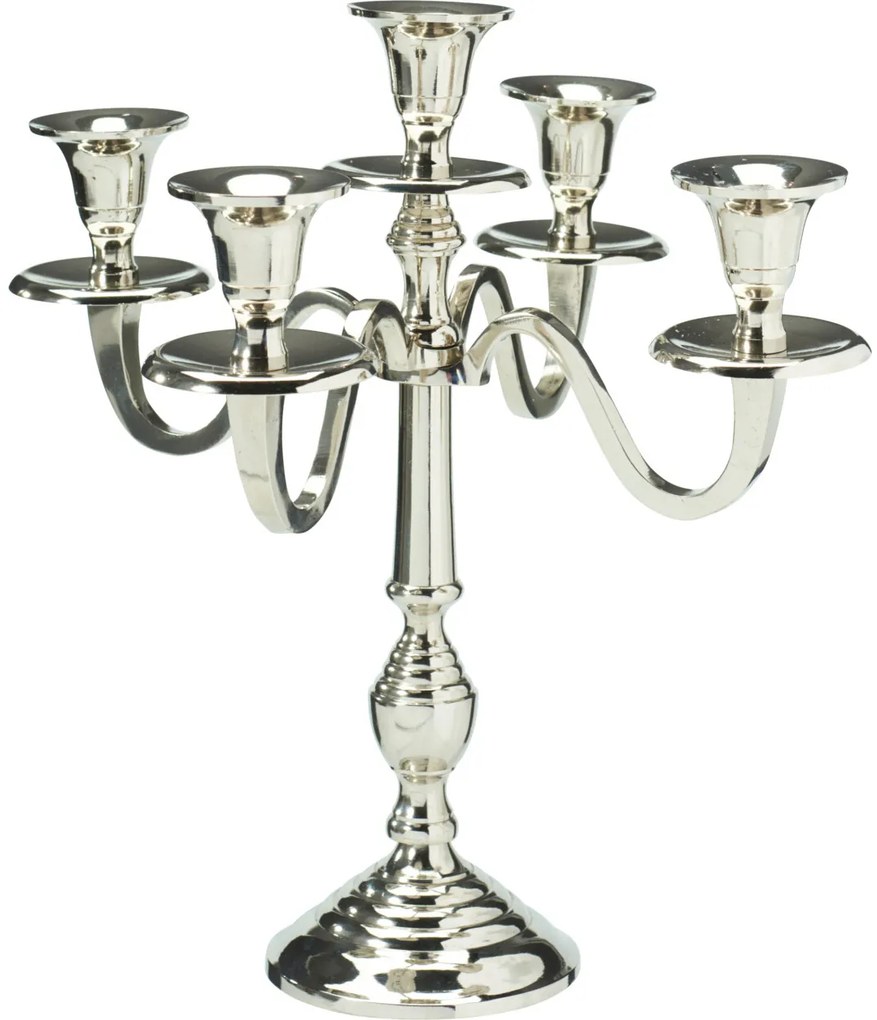 Świecznik pięcioramienny, srebrny, 30 cm