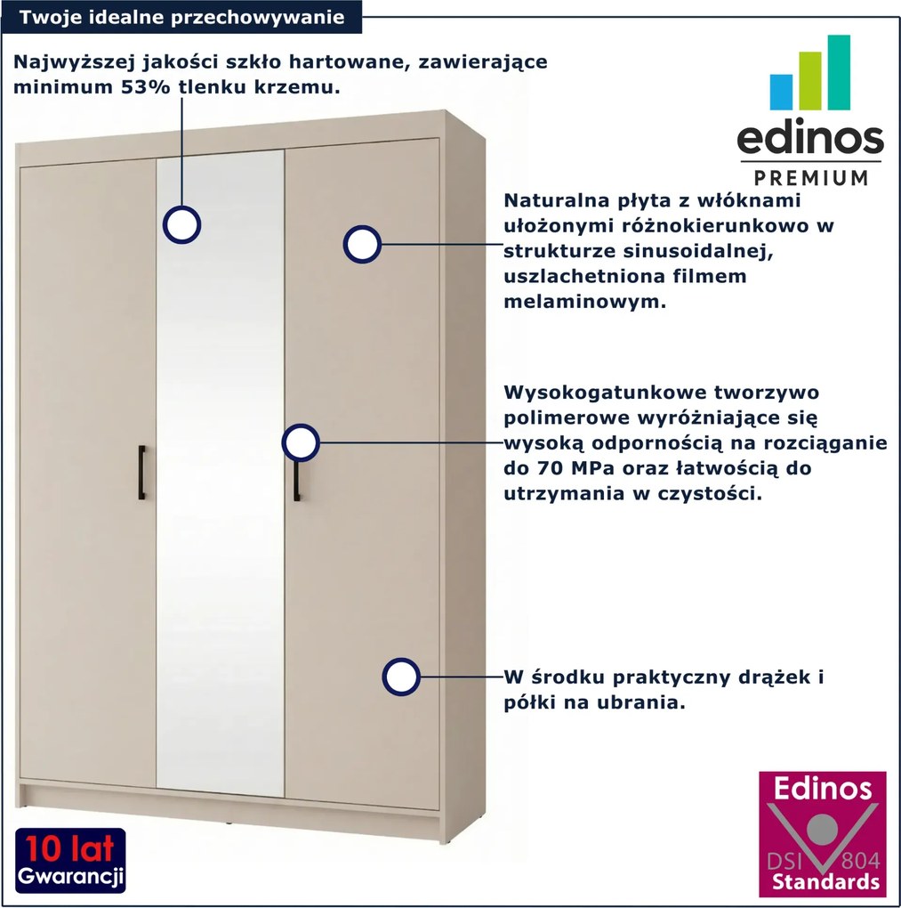 Kaszmirowa trzydrzwiowa szafa z lustrem na ubrania L0-T10