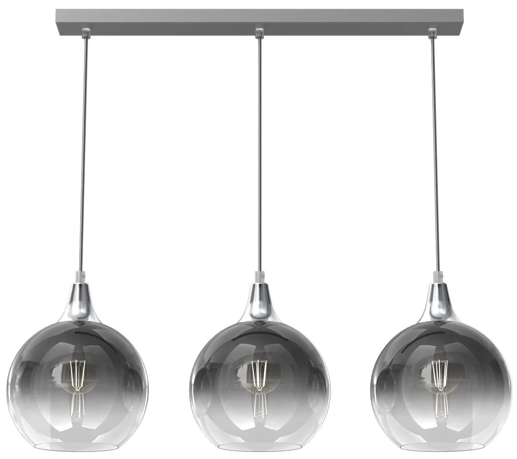 Lampa wisząca MONTE SILVER 3xE27, potrójna, na listwie 3 kule, dymione szkło