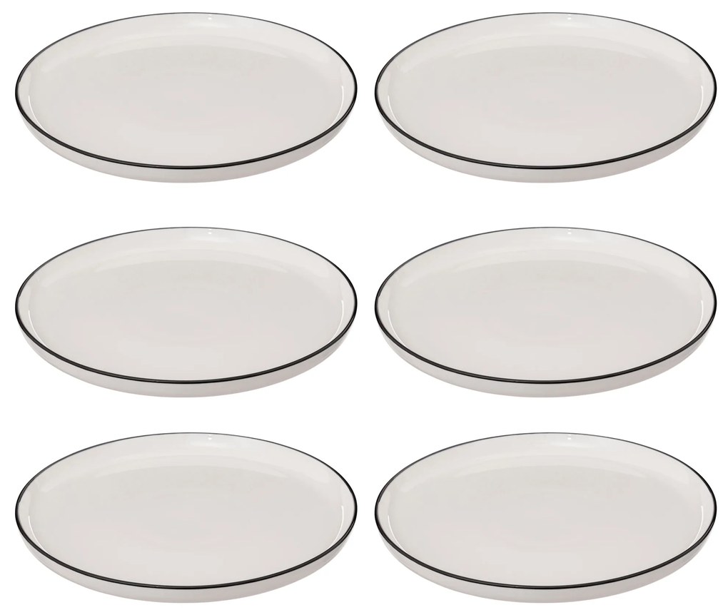 Talerze obiadowe porcelanowe ALIX, czarna obwódka, 6 sztuk x Ø 27 cm