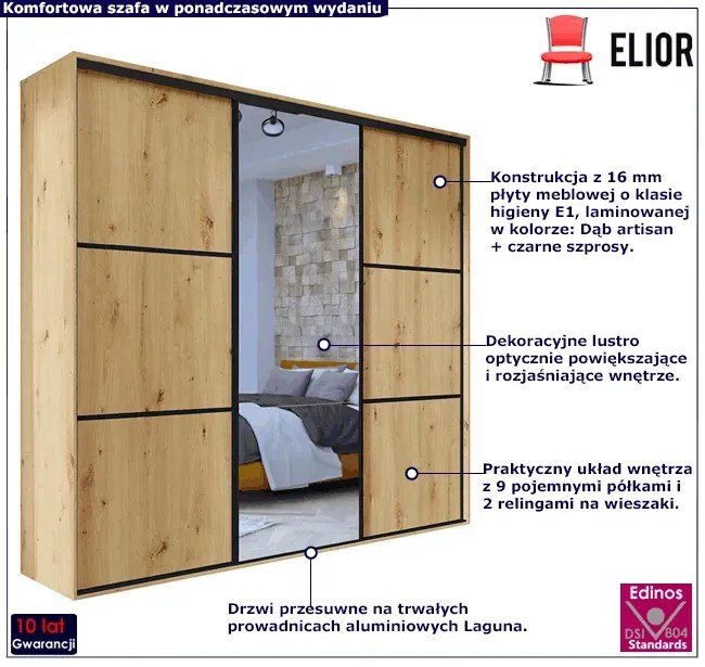 Szafa 3 drzwiowa z lustrem dąb artisan Z8-A04