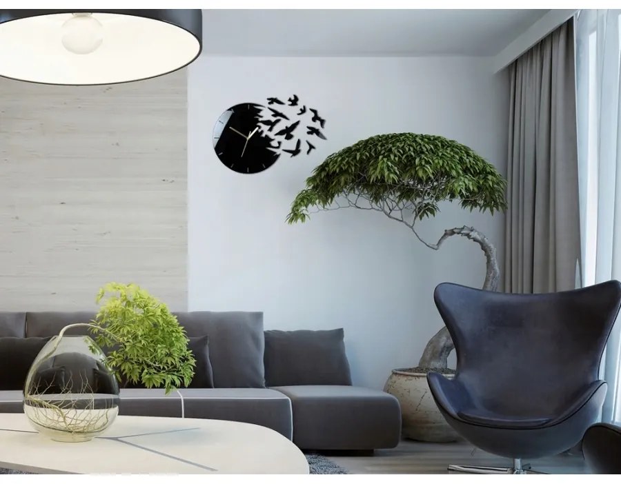 Zegar ścienny okrągły z cichym mechanizmem na ścianę akrylowy z ptakami