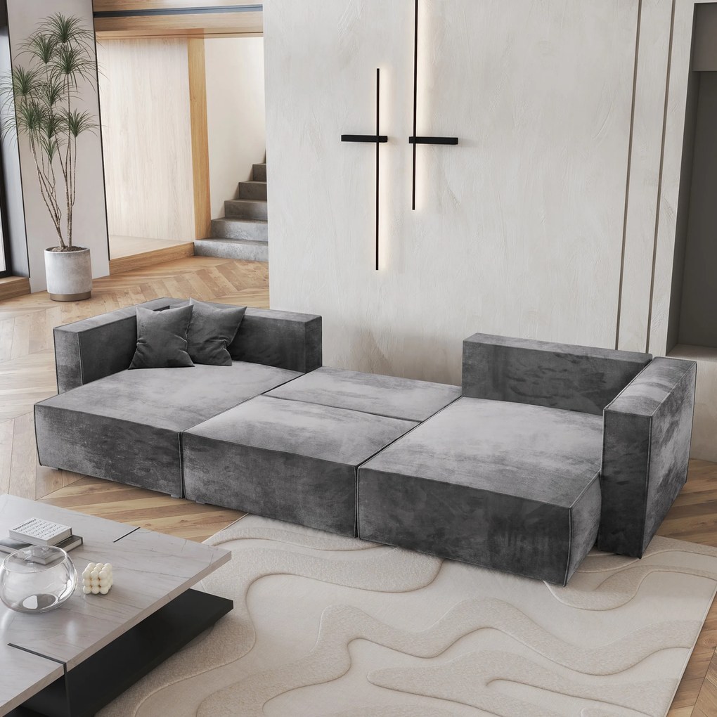 Masseno Narożnik SARMO z funkcją spania i pojemnikiem na pościel Narozniki U, Rozkładana sofa - Szary, MONOLITH 85