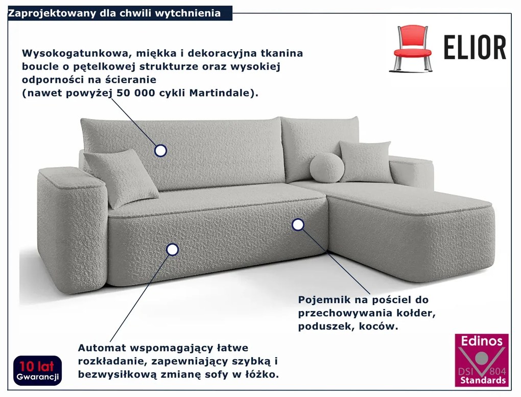 Jasnoszary narożnik tapicerowany tkaniną boucle S0-C28