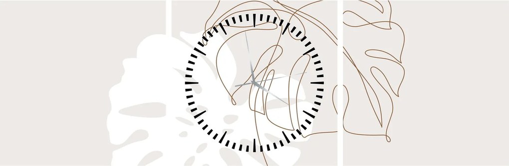 Obraz - Line art monstera N⁰2 (z zegarem) (90x30 cm)