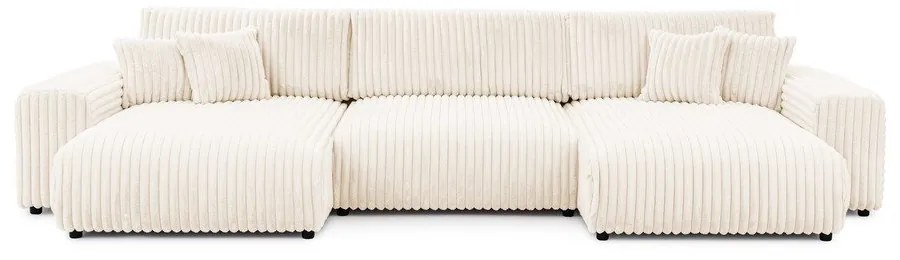 Kremowy sztruksowy rozkładany narożnik ze schowkiem (w kształcie litery U) Sarina – Ropez