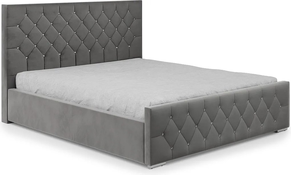 DomoHome - Nowoczesne łóżko tapicerowane Mona I, wysokiej jakości tkanina, skrzynia, elegancki półokrągły wzór 140x200 cm, popielaty