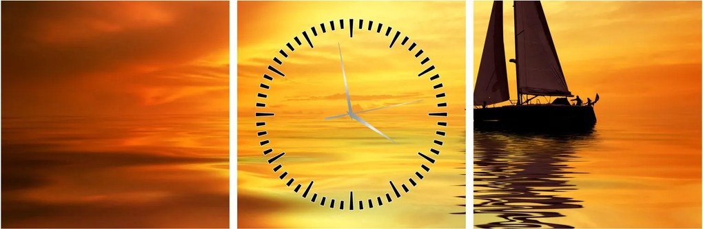 Obraz - Żaglówka o zachodzie słońca (z zegarem) (90x30 cm)