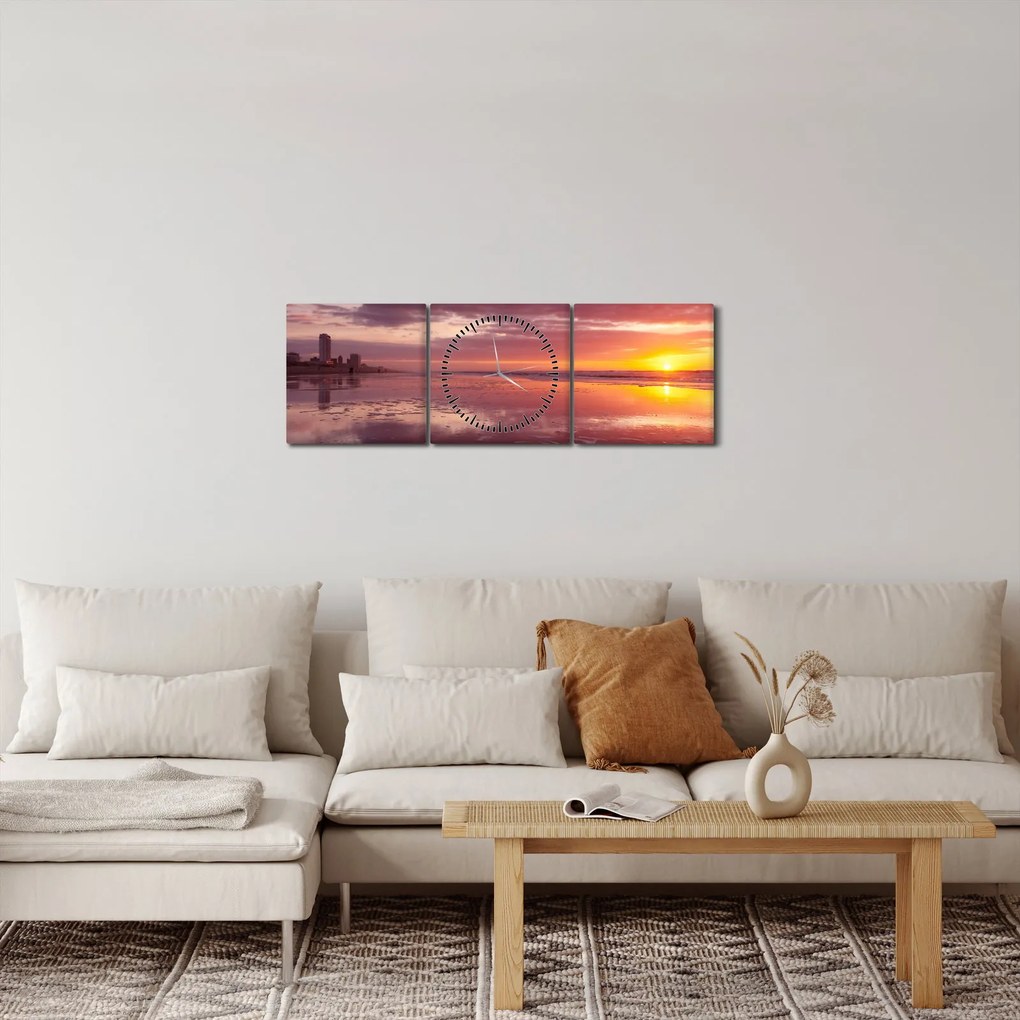 Obraz - Plaża o zachodzie słońca (z zegarem) (90x30 cm)