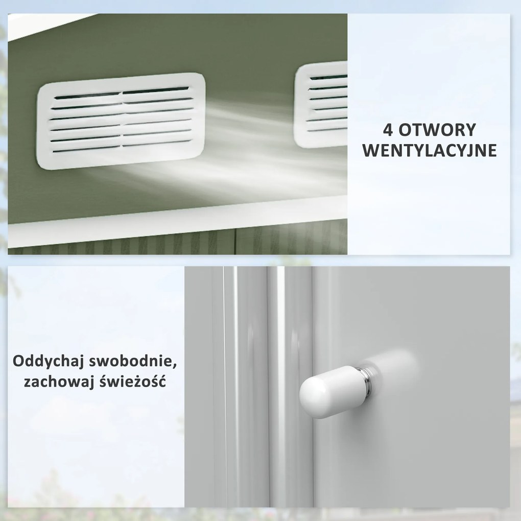 Outsunny Metalowy domek narzędziowy do ogrodu z drzwiami przesuwnymi 277x195x192 cm zielony | Aosom PL