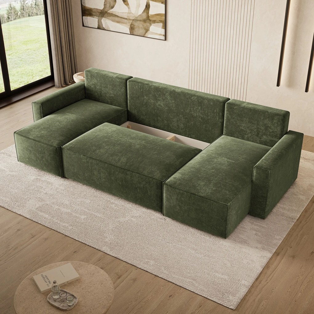 Masseno Narożnik ASPRA z funkcją spania i pojemnikiem na pościel Narozniki U, Rozkładana sofa - Zielony, LUMO 20