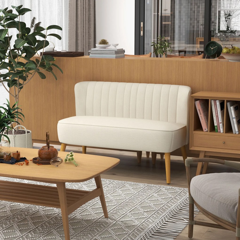 HOMCOM Sofa 2-osobowa, miękkie wyściełanie, łatwy w pielęgnacji materiał, do 220 kg, 117 x 56,5 x 77 cm, kremowa biel | Aosom PL
